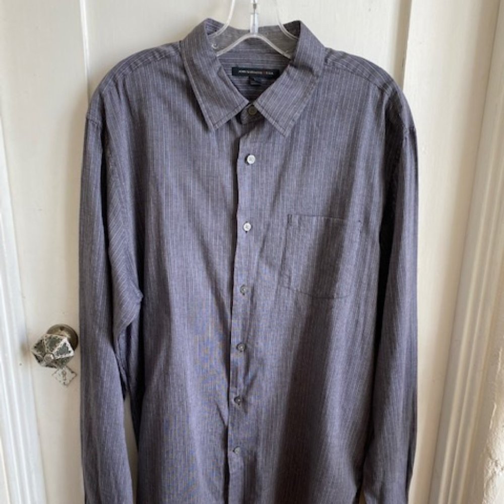 JOHN VARVATOS * USA Gray with Burgundy Pinstripe Button Down Dress Shirt - L